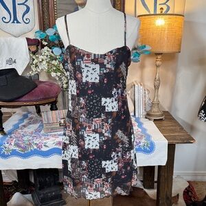 Y2K Floral Patchwork Look Slip Dress - Black/Multi